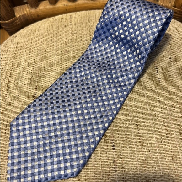 Nicole Miller Blue and Silver Checkered Men's All Silk Tie - Picture 1 of 9